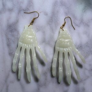 Halloween Skeleton Hands bespoke earrings - glow in the dark, like new